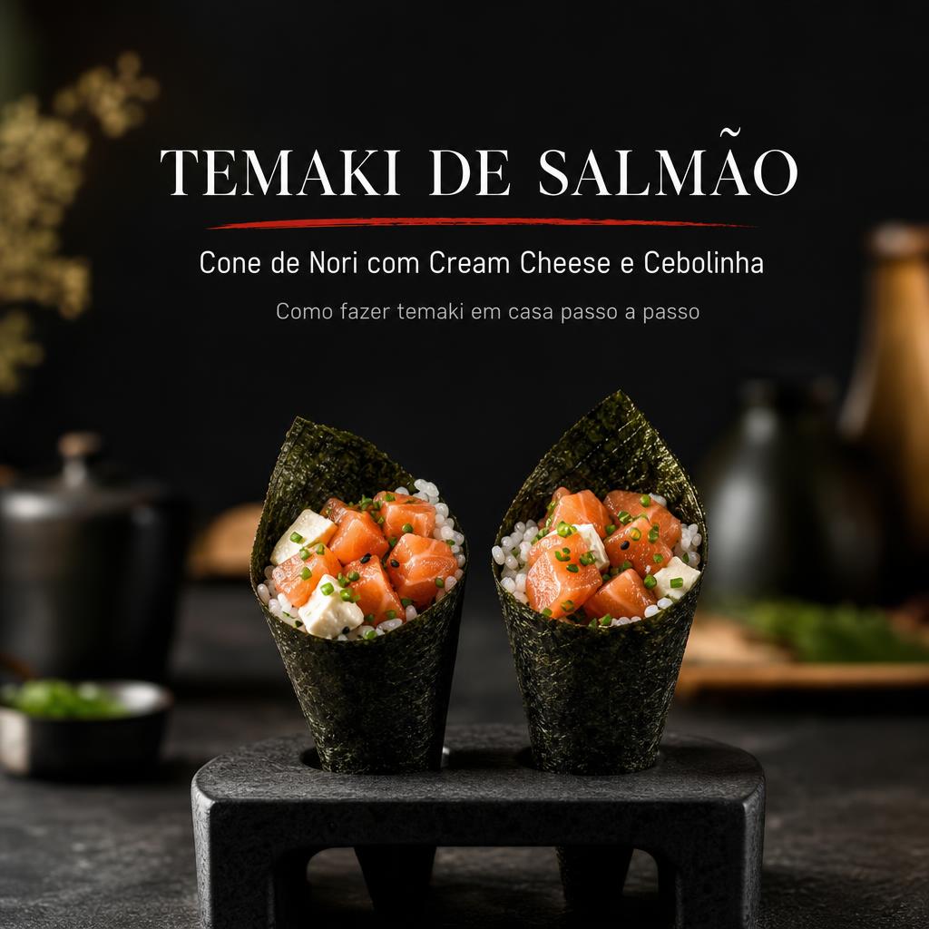 Temaki de Salmão com Cream Cheese e Cebolinha